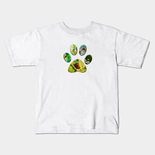 pet paw prints with ladybug photo background Kids T-Shirt